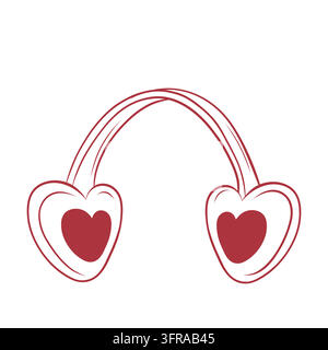 Vector illustration of winter earmuffs with heart details Stock Vector