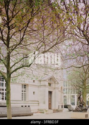 Manchester Central Library entrance seen through trees Stock Photo