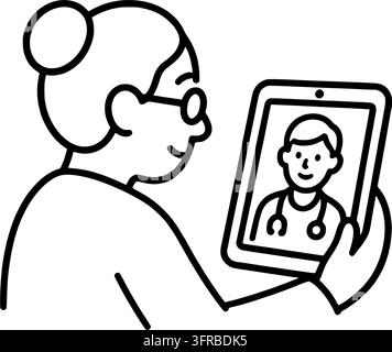 Elderly Person Using Telemedicine Tablet Icon Stock Vector