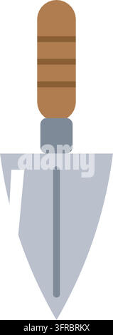 Flat vector illustration of a garden hand trowel with wooden handle and steel digging blade, isolated on white. Planting and gardening tool icon. Stock Vector