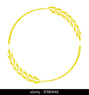 Yellow wheat spikelets form a circular frame icon isolated on transparent background for agriculture, bakery, organic farming, harvest, grain producti Stock Vector