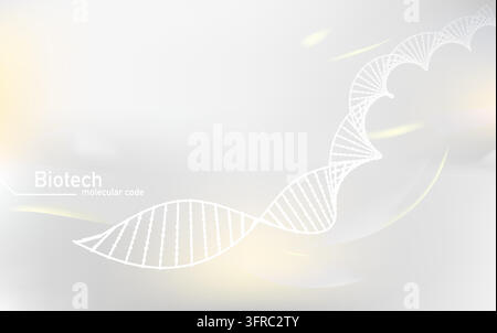 Abstract biotechnology background with white DNA helix structure and glowing light effects. Medical science and genetic research concept vector illust Stock Vector