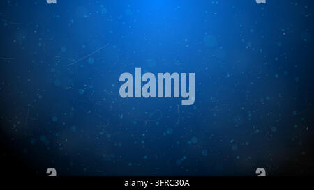 Blue vector background with floating dust, soft bokeh circles, fine scratches, and scattered particles over a dark gradient, creating a cinematic grun Stock Vector