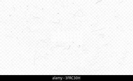 Transparent dust overlay vector with subtle gray fibers, specks and scratches across a wide frame. Isolated dirt texture for film scan distress, grung Stock Vector