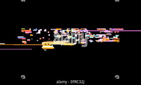 Futuristic glitch vector showing digital transformation, pixel art mood and red pink highlights for modern tech design. Dark background with subtle no Stock Vector