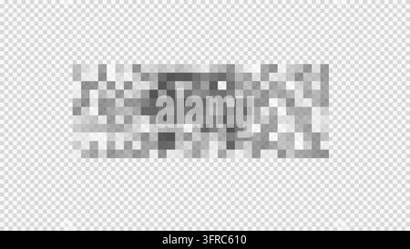 This grayscale vector illustration features a horizontal mosaic of pixelated squares in varying shades of gray and white, creating a censored or digit Stock Vector