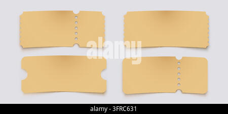 Set of blank paper tickets and vouchers for design. Empty coupon template for promotional offers. Vector illustration. Stock Vector