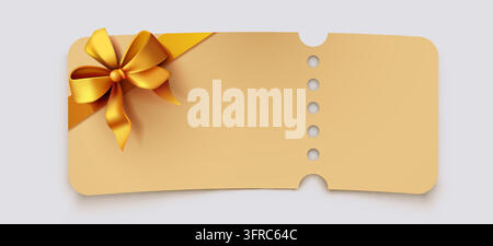 Gift voucher with a golden bow on a blank ticket template for your holiday promotion. Vector illustration Stock Vector