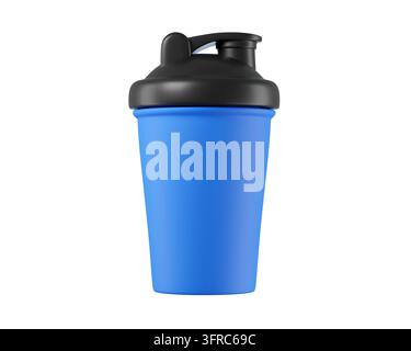 3d Blue shaker bottle with a black lid. Ideal for protein shakes, pre workout drinks, and gym routines. Stock Photo