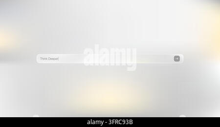 Vector search bar interface displaying “Think Deeper” on a soft blurred light background, illustrating AI-assisted online research. Stock Vector