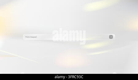Vector search bar interface displaying “Think Deeper” on a soft blurred light background, illustrating AI-assisted online research. Stock Vector