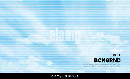 This vector background shows a soft white cloud sky crossed by fine blue horizontal scanlines. Stock Vector