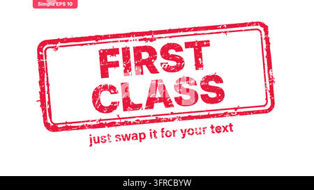 Red distressed rubber stamp labels with bold editable messages and rough ink borders for shipping and promotion. Stock Vector