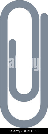 Flat vector illustration of a classic silver metal paperclip, isolated on white. Office stationery icon for documents, papers and organization. Stock Vector