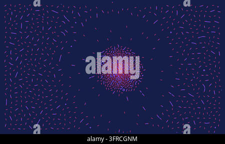 Colorful particles and molecular clusters create an abstract science and technology pattern on a dark blue vector background. Stock Vector
