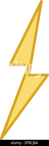 Flat vector illustration of a bold yellow lightning bolt with dark outline, isolated on white. Weather icon for thunderstorms and electric energy. Stock Vector