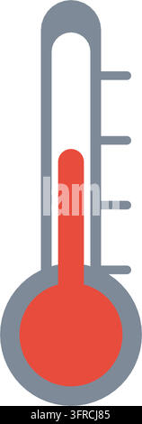 Flat vector illustration of a classic thermometer with red mercury rising in the tube, isolated on white. Weather icon for temperature and heat. Stock Vector