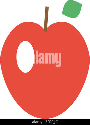 Flat vector illustration of a shiny red apple with brown stem and green leaf, isolated on white. Healthy eating, orchard and nutrition fruit icon. Stock Vector