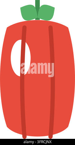 Glossy red bell pepper with green stem, flat vector illustration isolated on a white background. Vibrant sweet vegetable icon. Stock Vector