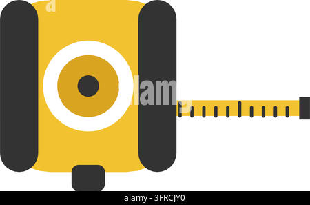 Yellow tape measure with extended blade, tick marks and lock, flat vector illustration isolated on a white background. Measuring tool icon. Stock Vector