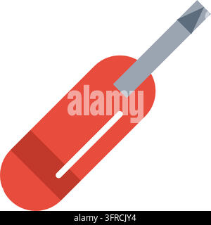 Flathead screwdriver with red grip handle and steel shaft, flat vector illustration isolated on a white background. Repair tool icon. Stock Vector