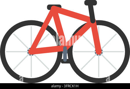 Red bicycle in side view with wheels, spokes, frame and saddle, flat vector illustration isolated on a white background. Cycling icon. Stock Vector