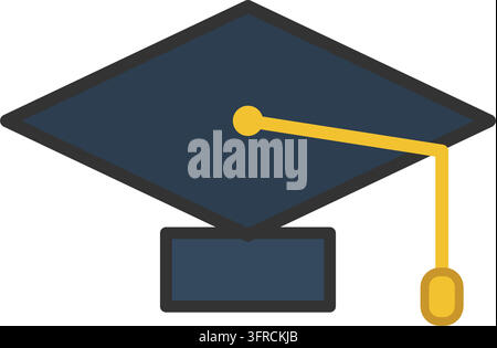 Navy graduation mortarboard cap with gold tassel, flat vector illustration isolated on a white background. Academic achievement icon. Stock Vector