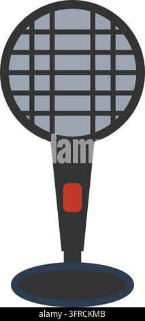 Flat vector illustration of a vintage studio microphone with a grille head, isolated on a white background. Podcast, radio and recording icon. Stock Vector