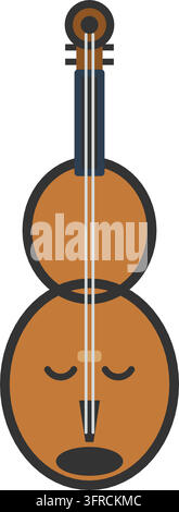 Flat vector illustration of a wooden violin with strings, f-holes and a scroll, isolated on a white background. Classical orchestra music icon. Stock Vector