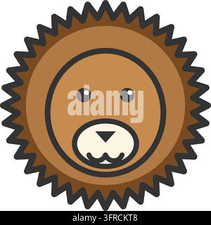 Flat vector illustration of a lion head with a full shaggy mane and tawny face, isolated on a white background. Safari and king of the jungle icon. Stock Vector