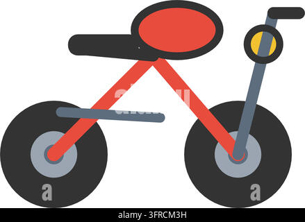 Flat vector illustration of a red motorcycle in side view with fuel tank, seat, handlebar and headlight, isolated on a white background. Stock Vector