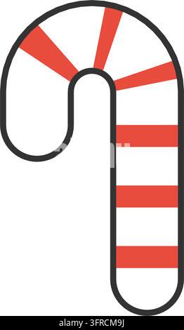Flat vector illustration of a classic peppermint candy cane with red and white diagonal stripes, isolated on a white background. Stock Vector