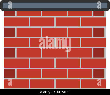 Flat vector illustration of a red brick wall with staggered courses, gray mortar joints and stone cap, isolated on white background. Stock Vector