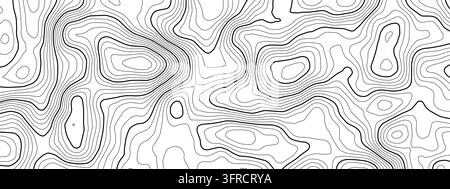 Map mountain line with topography contour texture and vector background pattern. Topographic wood terrain with trail topo abstract and sea cartography Stock Vector
