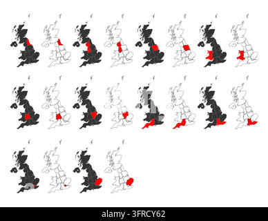 Set of The United Kingdom of Great Britain and Northern Ireland map, detailed web vector . Stock Vector