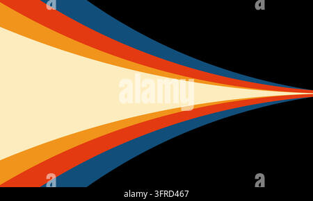 Bold colors sweep across a stark black background. Curved lines create a sense of motion and direction. Warm and cool tones contrast sharply. Stock Vector