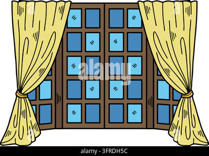 isolate illustration of a window and curtains Stock Vector