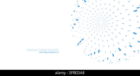 Abstract digital data background with a blue radial burst of dashed geometric lines and dots on white, evoking technology and information flow. Stock Vector