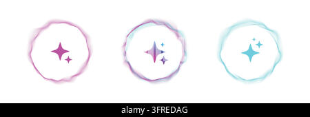 Set of three abstract magic glowing rings with sparkles in pink and blue colors isolated on white. Shiny vector frames for discount badges, new arriva Stock Vector