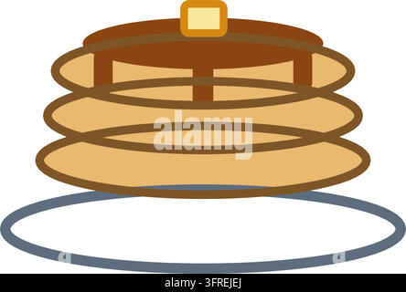 Flat vector illustration of a stack of pancakes with maple syrup and a butter pat on a plate, isolated on a white background. Breakfast icon. Stock Vector