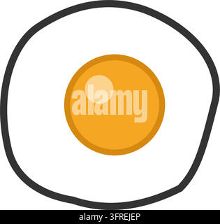 Flat vector illustration of a fried egg sunny side up with a golden yolk, isolated on a white background. Breakfast icon for morning meals and brunch. Stock Vector