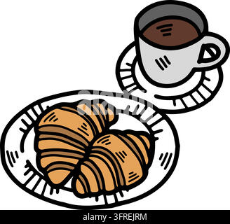 illustration of a Croissant and coffee Stock Vector