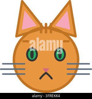 Flat vector illustration of an orange tabby cat head with green eyes and long whiskers, isolated on a white background. Pet icon for cats and vets. Stock Vector