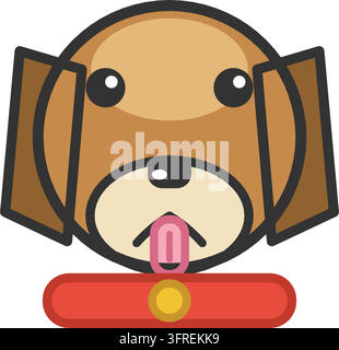 Flat vector illustration of a golden retriever dog head with floppy ears and a red collar, isolated on a white background. Pet and vet icon. Stock Vector