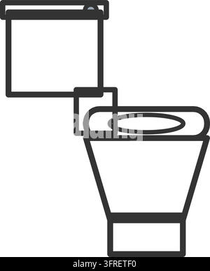 Flat vector illustration of a white toilet in side view with a tank, flush button, seat and base, isolated on a white background. Stock Vector