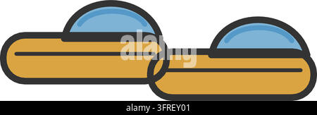 Flat vector illustration of a pair of cozy house slippers in side view with arched straps, isolated on a white background. Stock Vector