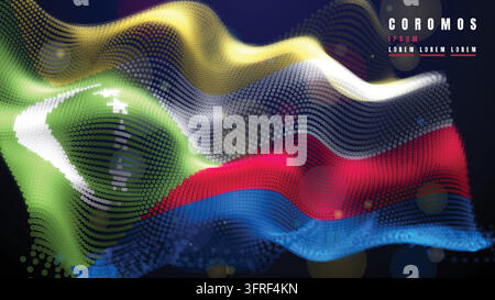 Comoros National Flag Illustration Made of Glowing Dots and Particles Waving on a Black Background Stock Vector
