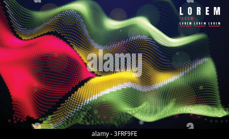 Guyana National Flag Illustration Made of Glowing Dots and Particles Waving on a Black Background Stock Vector