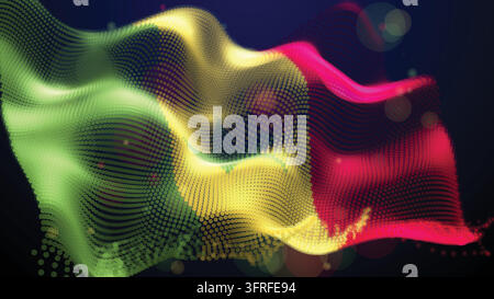 Senegal National Flag Illustration Made of Glowing Dots and Particles Waving on a Black Background Stock Vector