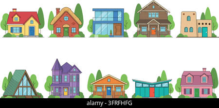 Flat Design House Icons: Home, Real Estate & Architecture Vector Set Stock Vector